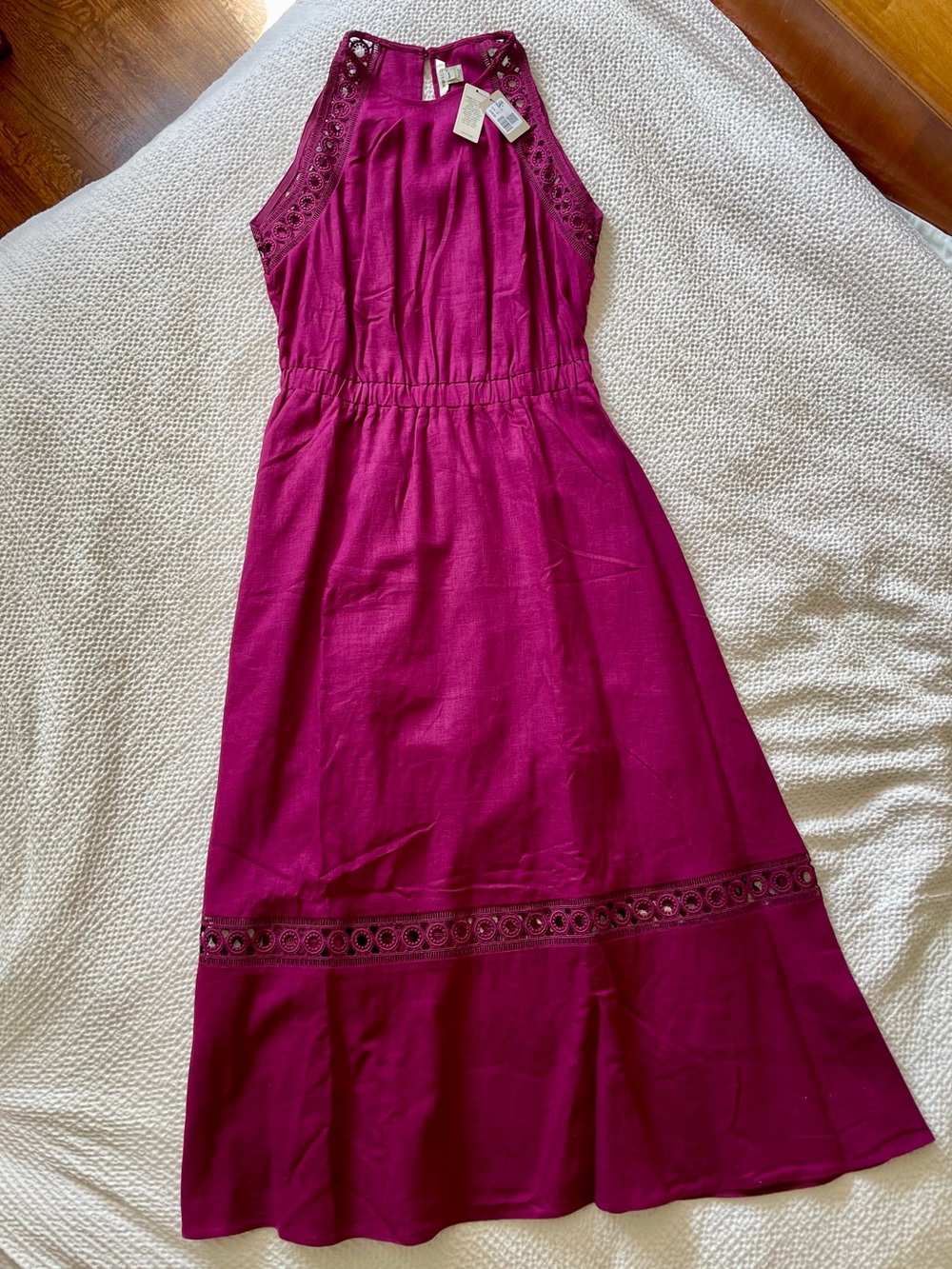 RW & CO Sleeveless Halter-Neck Linen-Blend Midi Dress, Size M, Purple/Magenta